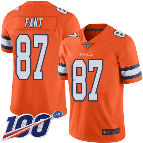 Men Denver Broncos 87 Noah Fant Limited Orange Rush Vapor Untouchable 100th Season Football NFL Jersey